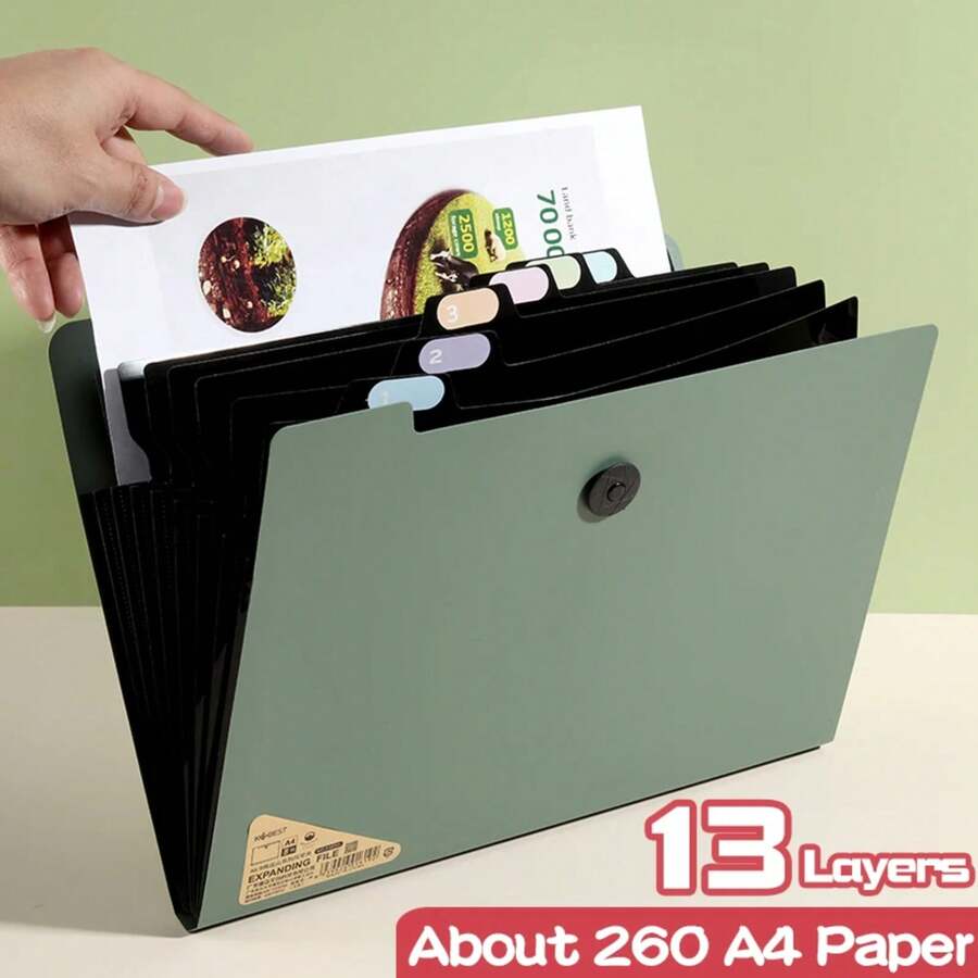 Carpeta de archivos A4, bolsa de almacenamiento de 5/8/13 capas, organizador de escritorio para pruebas, papelería escolar, suministros de oficina - blanco-5 capas - Ver 1