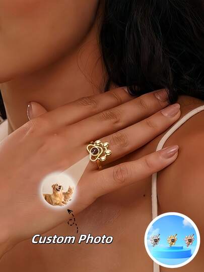 1 pieza Anillo minimalista personalizado con foto de huella de mascota | Anillo de metal personalizado con foto para el Día de San Valentín | Anillo conmemorativo de mascota con foto | Regalo conmemorativo personalizado de mascota | Anillo de novia | Regalo de foto adecuado para mujeres | Anillo personalizado | Regalo personalizado | Anillo minimalista | Regalo de boda | Regalo conmemorativo | Anillo con foto personalizado