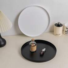 1pc Metal Round Tray, Jewelry Tray, Flower Tray, Black And White Display Tray For Bedroom Cosmetics, Perfumes, Lipsticks, Aromatherapy, Bathroom Countertop, Living Room, Hotel Bathroom Artistic Decor Display Tray For Women Storage Organizer Travel Essentials Back To School Dormitory Storage