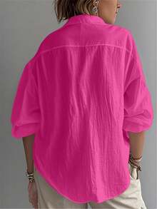 Women's Plus Shirt Solid Color Daily Casual Long Sleeve Bishop Sleeve Shirt Collar Regular Tops Daily Patchwork Buttons