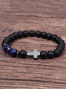 Men's Hematite Cross Bracelet: Matte Black Onyx And Tiger's Eye Powerful Protection Bracelet, Confidence, Courage Jewelry Unisex Gifts For Husband, Boyfriend, Dad