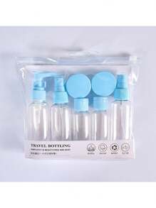 1 pièce/7 pièces Bouteilles de voyage, Ensemble de bouteilles rechargeables avec sac de toilette, conteneur de liquide vide, bouteille de distribution de liquide étanche, sac cosmétique de transport, pot de crème, accessoires de voyage, kit de bouteilles de voyage, Ensemble de contenants de toilette portables étanches, Contenants cosmétiques de taille cabine en PP transparent pour lotion, shampoing, crème, savon avec sac portable, Kit de bouteilles de voyage avec Escarpins