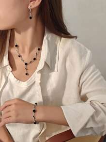 Conjunto de 4 peças de colar, pulseira e brincos vintage com design de folhas e flores de liga, presente e uso diário