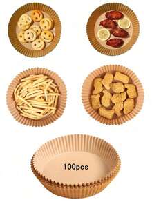100个方形一次性空气炸锅内胆、纸质空气炸锅内胆、纸质篮碗、烤盘、烤箱配件、烘焙工具、厨房小工具、厨房配件 - 本色圓形 - 查看 8