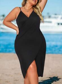 Plus Size Bohemian Beach Cover Up Dress - Lightweight Stretchy Solid Color Machine Washable All-Season Vacation Swimwear Cover-Up For Women