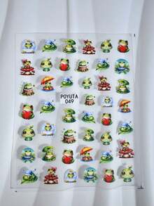 1pc Adorable Cartoon Frog Nail Art Stickers, Self-Adhesive Plastic Nail Decals, Cute Green Frog, Leaves, Red Hearts, Mushrooms, Umbrellas, Flowers Design, Cartoon Theme, Shiny Surface, Asymmetrical Shape, Suitable For Women, Single Use DIY Nail Salon Supplies - Multicolor - View 7