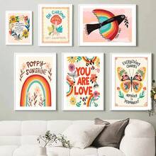 1 Stück Pilz-Schmetterling inspirierender Zitat Boho Kinderzimmer Wandkunst Leinwandbild Nordischer Poster und Drucke Wohnzimmer Dekoration, optionaler Rahmen