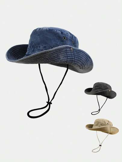 1 件防水户外平边太阳帽，纯色渔夫帽，适合徒步旅行、骑自行车和日常穿着渔夫帽宽边牛仔帽女牛仔帽女士帽子渔夫帽女士太阳帽