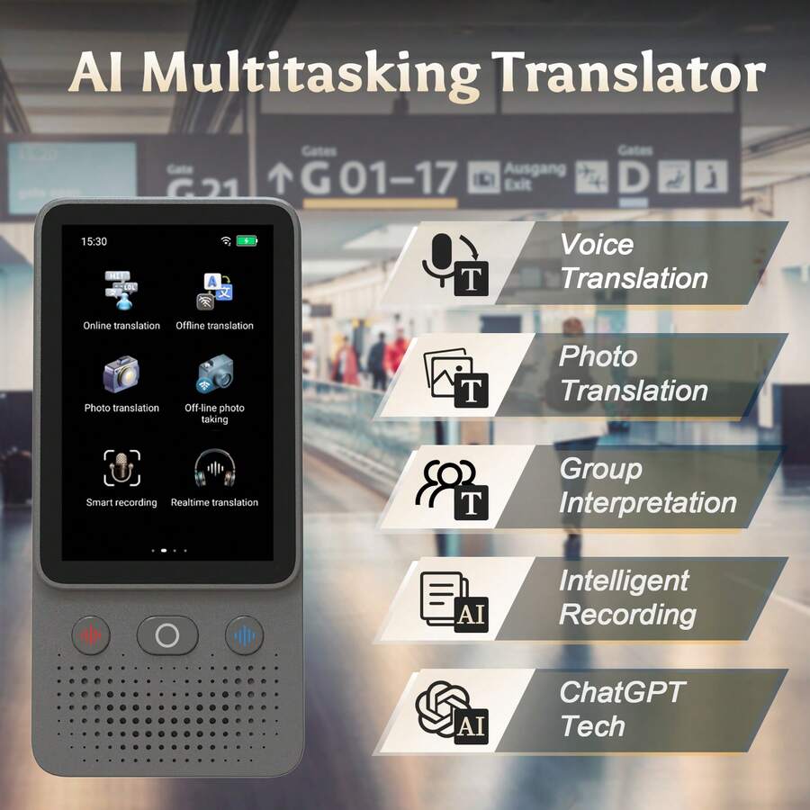 funny panda Al Language Translator Device | No Additional Charges L Translation Does Not Require A Signal Source | Translate 138Languages With WiFi | Translation Multi-Language Touchscreen Translator - Black - View 1
