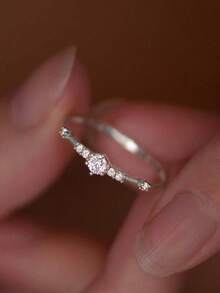 ESBERRY 1枚闪亮纤细戒指，S925纯银精致首饰礼品，适合婚礼、订婚、新娘佩戴 - 銀色 - 查看 3