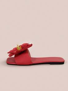 French Style Flat Flower Strap Sandals For Women, New Summer Fashion Slippers Suitable For Date, Shopping, Party, Beach Holiday, Home Casual Wear - Red - View 5