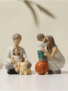 1pc Small Family Theme Resin Statue Decor Sculpture Crafts For Shelves, Desks, Living Rooms And Bedrooms, Great For Wedding Art Decoration, Mother's Day Gift, Birthday Graduation - Multicolor - View 2