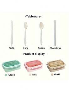 1Pc Portable 3-Compartment Lunch Box With Cutlery Set-Includes Fork, Knife, Spoon, And Chopsticks ,, Leak-Proof, Ideal For Office, School, Family Picnic And Travel Compact Design For Everyday Use,Stylish Food Storage Box
