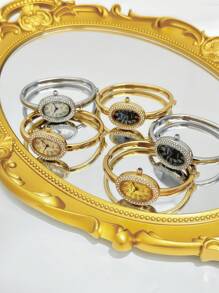 1 relógio de pulso, dourado, prateado, com diamantes, luxuoso, de marca requintada, elegante, de aço inoxidável, à prova d'água, adequado para uso diário, para presentes femininos