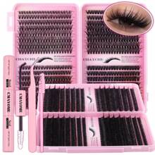 640-Piece Premium Mixed-Style 10D-100D False Eyelash Kit (Includes Adhesive, Tweezers And Brush) - Effortless DIY For Beginners, Achieving A Natural, Voluminous Look - D-Shaped Curl, Reusable - Cat-Eye And Cluster Styles, Lengths 10-18mm