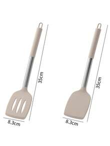2pcs Silicone Spatula Set, Solid And Slotted Spatulas, Suitable For Non-Stick Pans, Durable Cooking Utensils For Fish, Eggs, Steak (Khaki) - Khaki - View 8
