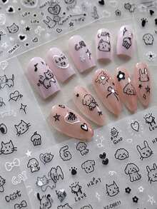 1 件黑猫狗卡通可爱美甲贴纸卡哇伊小狗涂鸦动物美甲贴花 DIY 线条小狗蝴蝶结设计贴花 DIY 线条小狗蝴蝶结设计贴花美甲装饰 - 彩色 - 查看 3