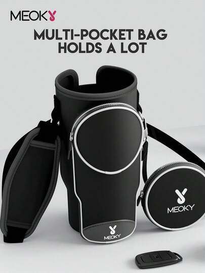 1 pieza Funda aislada de neopreno para botella de agua, con correa para el hombro, portavasos portátil, accesorio de moda, diseño de patrón rosa, cubierta protectora para botella de agua