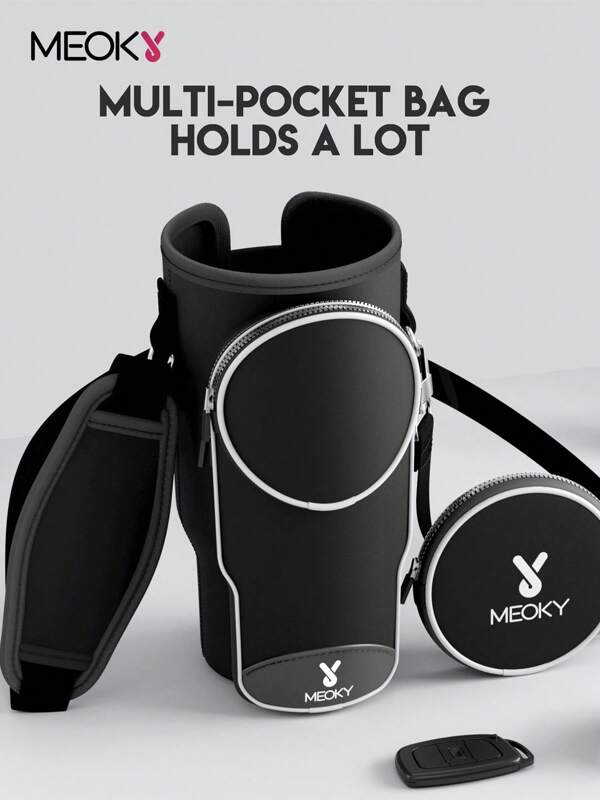 1 peça, capa para suporte de copo, bolsa de neoprene com alça de ombro, capa de copo isolada, bolsa portátil para bebidas, acessório estiloso, design com padrão rosa, protetor de garrafa de água