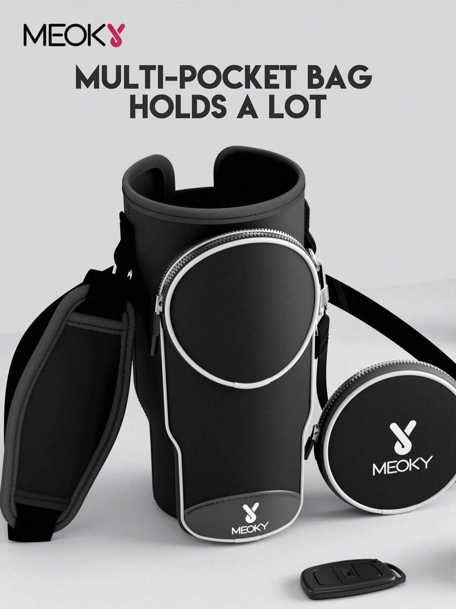 1个氯丁橡胶保温水瓶套，带肩带，便携式饮料套，时尚配饰，粉色图案设计，水瓶保护套