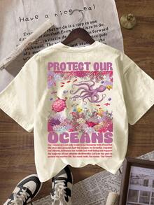 Protect Our Oceans Animal Print Beach Women Casual Round Neck Short Sleeve T-Shirt - Light Apricot - View 3