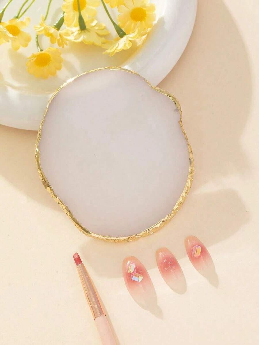 Resin White Nail Art Color Display Plate, Imitation Agate Design Golden Paint Nail Polish Palette Display Board Tools Lightweight And Portable Round Nail Art Mixing Palette Women And Girls,Nail Supplies,Nail Tools,Nail Art Tools,Back To School,Nails,Nail Tools Press On Nails - trắng - Xem 1