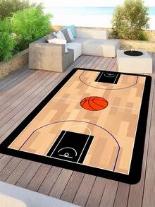 1 块篮球场图案地毯、装饰地毯、家居装饰、客厅、卧室、玄关地毯、舒适耐脏、易于清洁 - 彩色 - 查看 1