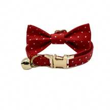 2 件套宠物猫项圈和蝴蝶结套装，锌合金柔软可调节猫项圈带铃铛，手工制作的迷你猫项圈，适合情人节、婚礼、圣诞节礼物 - 紅白色 - 查看 9