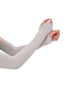 1 Pair Of Solid Color Long Gloves Without Fingers, Outdoor Sun Protection Sleeves, UV Resistant Thin Design