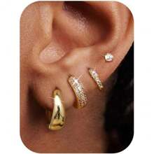 IRONBOX 4 perechi cercei mici din aur pentru femei, hipoalergenici, placați cu aur de 14K, seturi de cercei groși pentru piercing-uri multiple, cercei delicați, set de bijuterii drăguțe din argint pentru cartilaj, cadouri