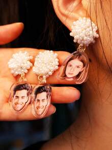 Custom Photo Pearl Acrylic Earrings,Personalized Earrings For Women,Customized Pearl Earrings,Customizable Picture Dangle Earrings,Wedding Earrings,Birthday Gifts,Wedding Gifts,Valentine's Day Gifts,Mother's Day Gifts,Party,Decorate,Bridal Jewelry,Anniversary,Mother,Bestie,Bridesmaid,Friend,Unique Gifts - Style a - View 2