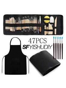 42pcs/Set Clay Sculpting Tools, Includes Ceramic Sculpting Knife, Apron, Clay Shaping Tools, Detailing Needles, Storage Bag