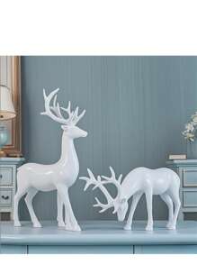 6pcs Resin Crafts White Deer Figurines Set, Elegant Deer Sculptures, Holiday Reindeer Carvings, Suitable For Home Decor, Living Room, Bedroom, Office Decoration