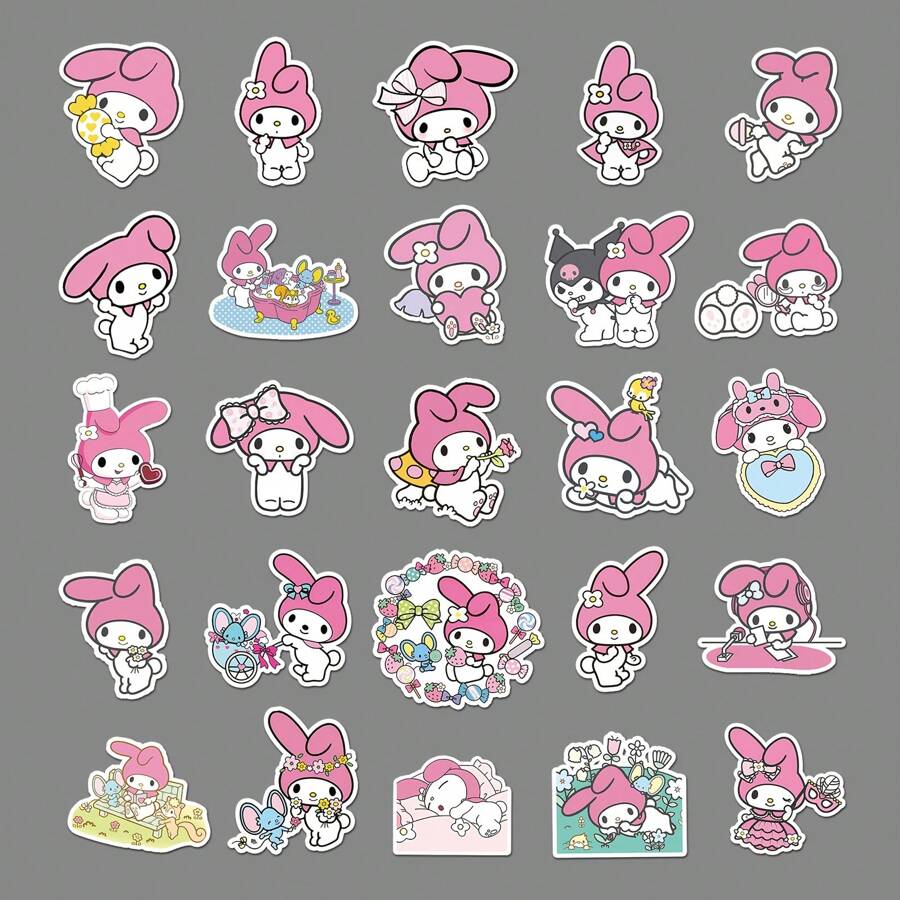 Sanrio 50/100pcs Sanrio Melody Adorable Doodle Cartoon Cute Animation Stickers For Water Cups, Notebooks, Luggage, Suitable For Back To School, Education Supplies