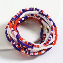 14pcs Handmade Elastic Beaded Bohemian Style Bracelets Set, Fashionable Independent Day USA Flag Color Beads Charm Bracelets, Suitable For Holiday Party And Daily Wear