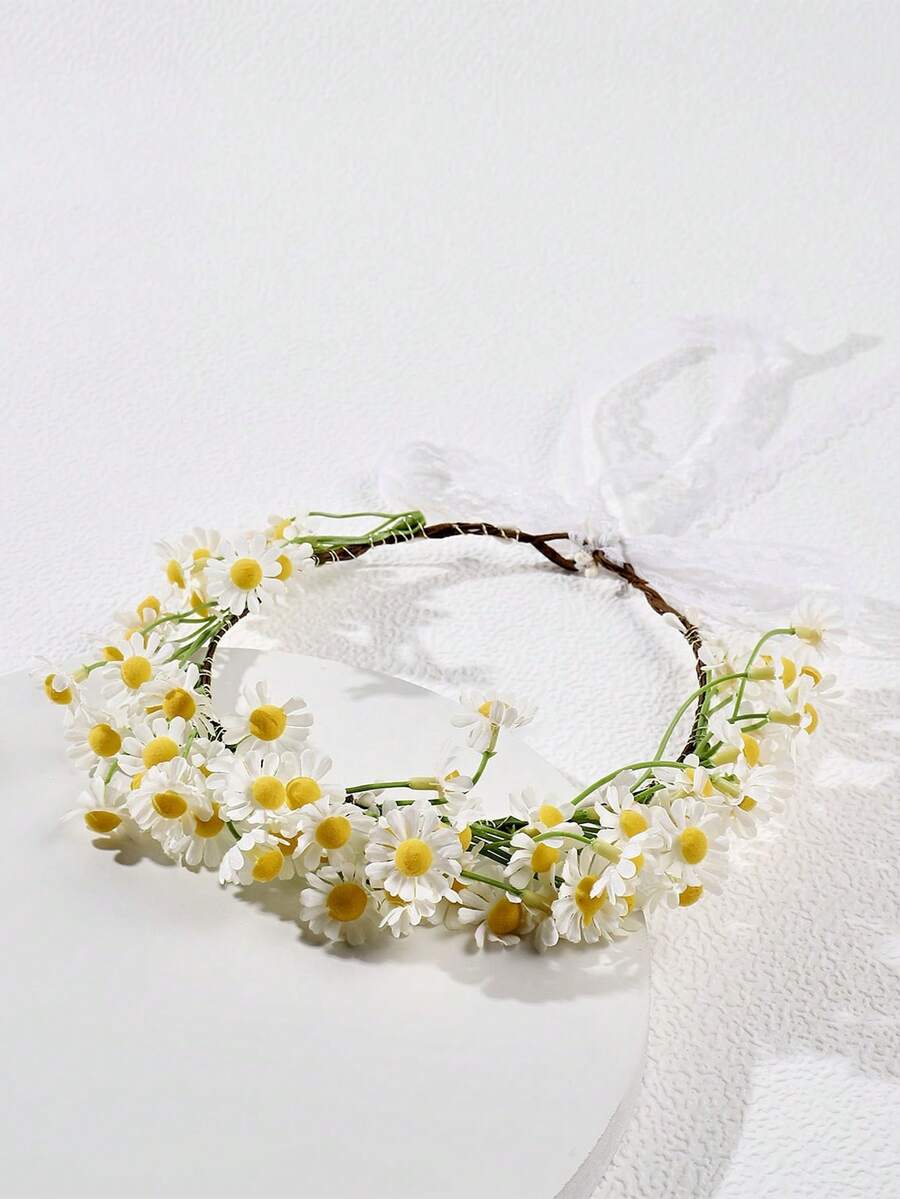 1件装时尚优雅洋甘菊花头饰,皇冠,头冠,婚礼,夏威夷风情女装,发饰,准新娘,皇冠 - 彩色 - 查看 1