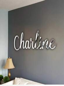 One Personalized Acrylic Nameplate Mirror Wall Decoration With Elegant Gold And Silver Lettering, Suitable For Weddings, Holiday Decorations; Gifts, Birthdays, Housewarmings, Wedding Decorations, And Country Wedding Decorations. Multifunctional, With Printed Designs. - Silver - View 6