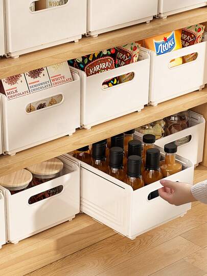 1 pieza Cajón de almacenamiento de plástico expandible, Caja de cajón telescópica, Organizador de gabinete, Caja de almacenamiento de plástico multiusos, Contenedor de almacenamiento dividido apilable, Organizador de gabinete de cocina, Cesta de almacenamiento miscelánea, Organizador de cubiertos, Dispensador de latas de bebida