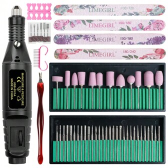 LIMEGIRL Máquina de perforación eléctrica profesional para pedicura y manicura, juego de fresas de limado, lima de uñas 20000RPM, equipo de pulido