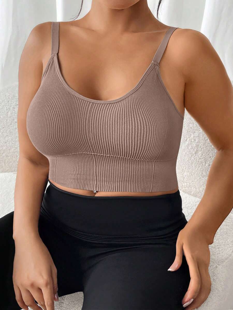 1pc Plus Size Solid Color Sports Bra, Racerback Design, Removable Pads, High Elasticity, Suitable For Yoga, Running