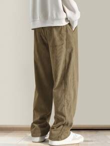 Hidkat Spring Autumn New Men's Corduroy Casual Pants, Solid Color With Drawstring Pockets, Breathable And Comfortable For Daily Activities - màu nâu - Xem 3