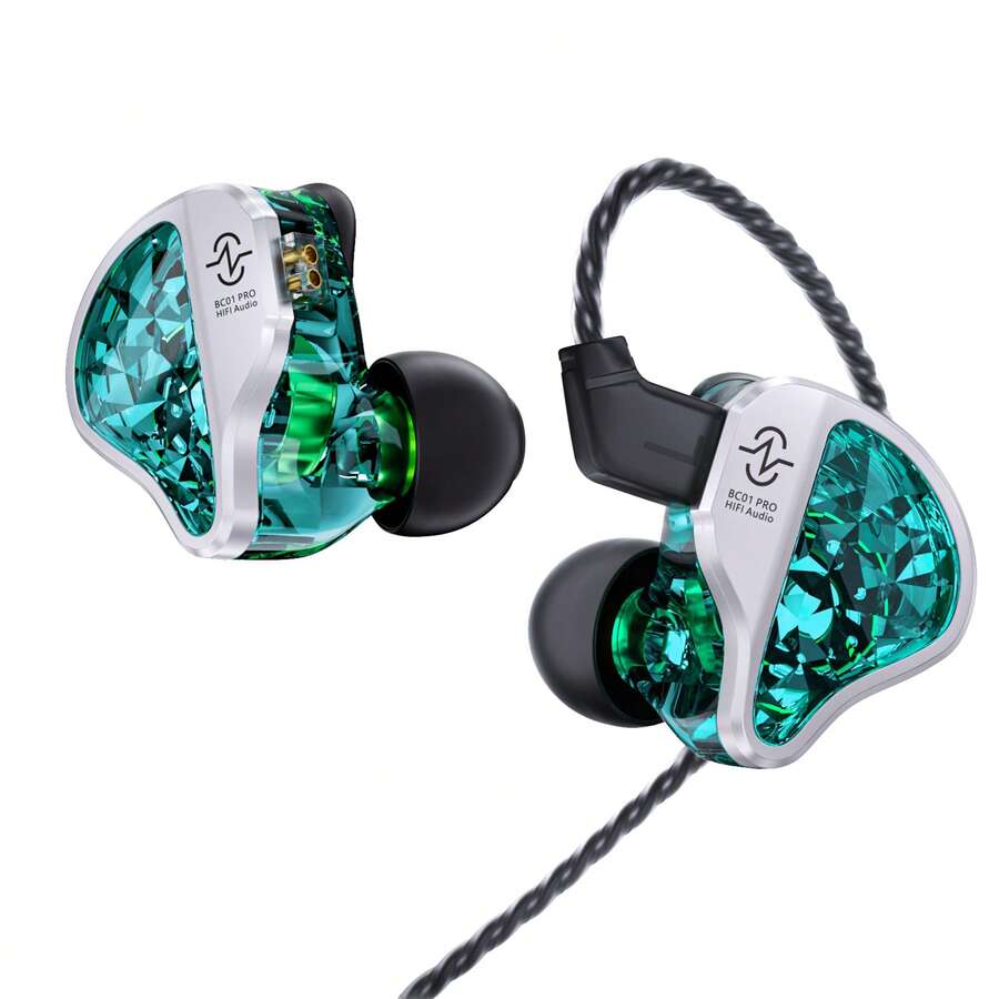 CCZ Harmony BC01 Pro Wired Earphones 1DD 1BA Hybrid Drivers In-Ear Headphones Tri-Frequency Balanced Armature Noise Isolating Headset Built-In Mic IEM For Gaming, Laptop - 透青色 - 查看 1