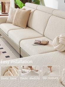 1件装弹力沙发套，防滑全覆盖沙发座套，绒面四季通用沙发垫套，加厚沙发套，可机洗，防尘，宠物友好，适用于卧室、办公室、客厅、L型沙发以及1/2/3/4人沙发 - 米色 - 查看 6