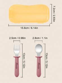 2pcs Customized Name Printed Silicone & Stainless Steel Children's Portable Cutlery Set - Multicolor - View 10