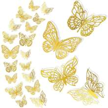12 Stücke/Packung, 3D Schmetterling Wanddekoration, 3 verschiedene Größen, goldfarbene Schmetterling Wandaufkleber, geeignet für Geburtstag, Party, Torte, Hochzeit, Wohnzimmer, Schlafzimmer Wanddekoration, abnehmbare Wandaufkleber