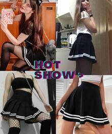 Womens Pleated Skirt School Uniform Skirt Skirt Pleated Cheer Skirt,Designed Women And Teenagers. - 黑色 - 查看 6