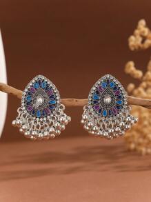 FANYINAN 1 par de brincos de liga de zinco com pingente de diamante incrustado, brincos retrô femininos, brincos da moda para mulheres, estilo boêmio, adequados para o dia a dia e feriados