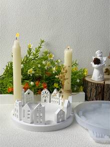 2 件/套 - 空心房屋模具和带孔圆形底座模具、DIY 创意房屋烛台石膏模具、家居装饰饰品硅胶模具、工艺品制作环氧树脂铸造模具 - 白色 - 查看 7