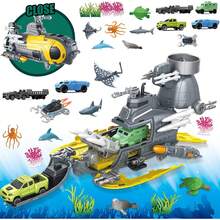 Submarine Toy, Ocean Animals Toys Deep Sea Creatures Toy With Truck Toys Military Cars, Gifts For 3 Plus Year Old Girls And Boys, Vehicle Toys Set For Kids - Grey - View 1