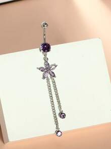 1pc 14G Dangle Belly Button Ring Piercing Jewelry Stainless Steel Heart Flower CZ Reverse Navel Rings Dangling Belly Button Ring Piercing Jewelry For Women 14 Gauge Hypoallergenic Chain Long